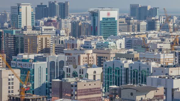 Aerial Skyline of Abu Dhabi City Centre From Above Timelapse