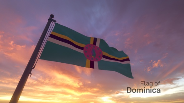 Dominica Flag on a Flagpole V3