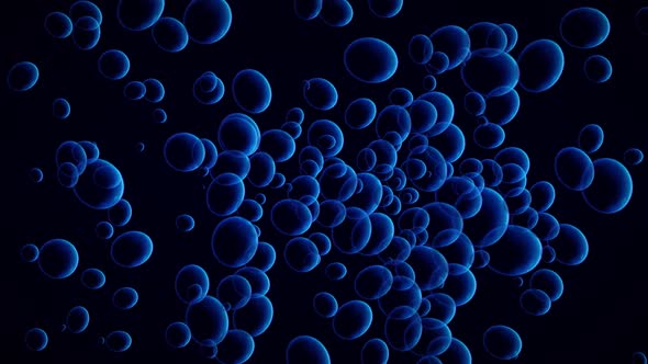 Blue Bubbles Moving on Black Background