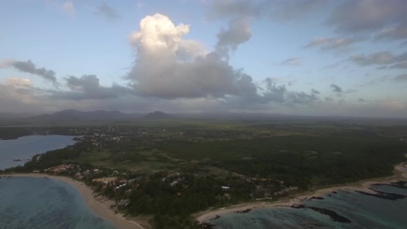 Aerial View of Mauritius with Its Coastal Line