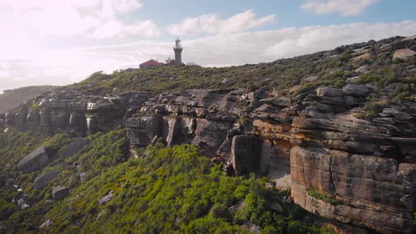 Barrenjoey Lighthouse. A Beautiful Place, a Picturesque Rock in the Ocean, on Which There Is a