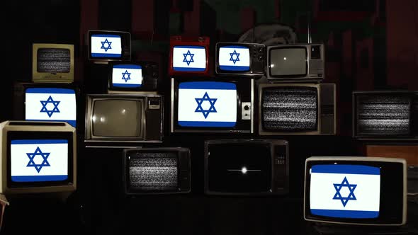 Flag of Israel on Retro TV Screens.