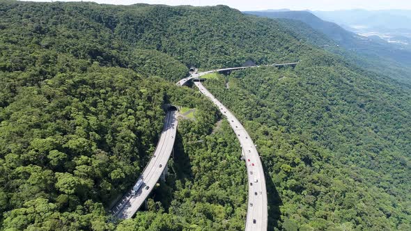 Nature landscape of Imigrantes highway road in Brazil.