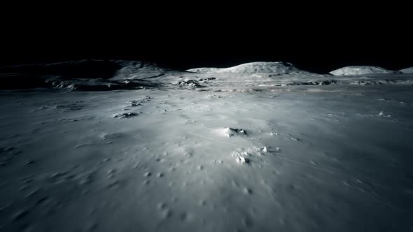 Walk through the Moon. Closeup surface animation. Lunar landing and exploring.