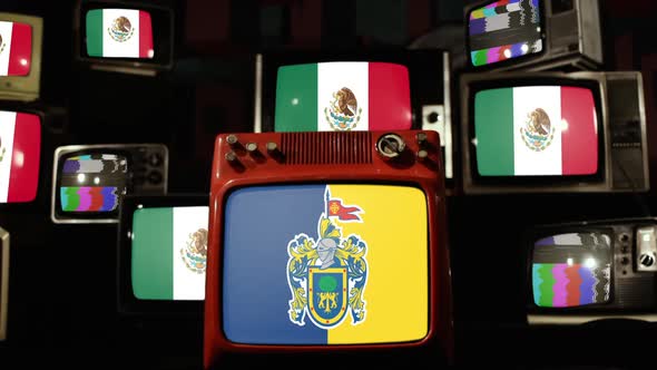 Flag of Jalisco and Flags of Mexico on Retro TVs.