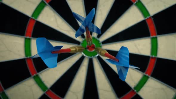 Darts In Bullseye Moving Shot Shallow Focus