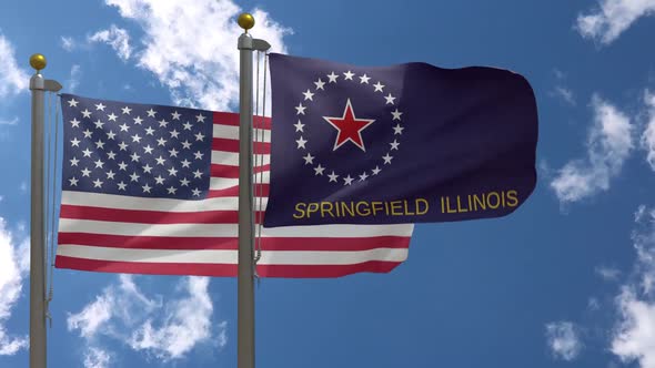 Usa Flag Vs Springfield City Flag Illinois  On Flagpole