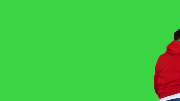 Serious Cool Young Man Walking and Dancing Hip Hop on a Green Screen, Chroma Key