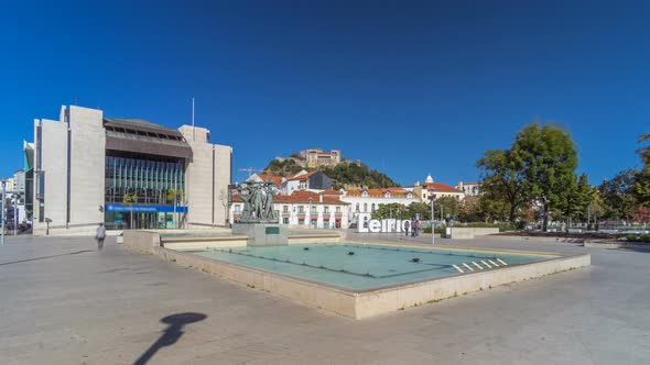 Fonte Luminosa with a Sculptural Composition on a Wide Square Timelapse Hyperlapse