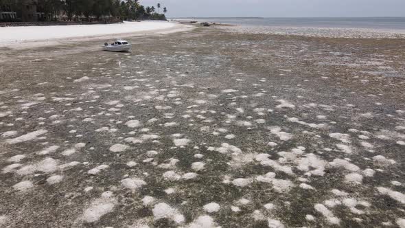 Aerial View of Low Tide in the Ocean Near the Coast of Zanzibar Tanzania Slow Motion