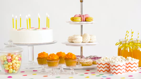 Food and Drinks on Table at Birthday Party