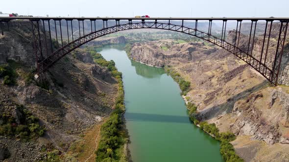 Aerial of the Perrine Bridge over the snake river in Idaho