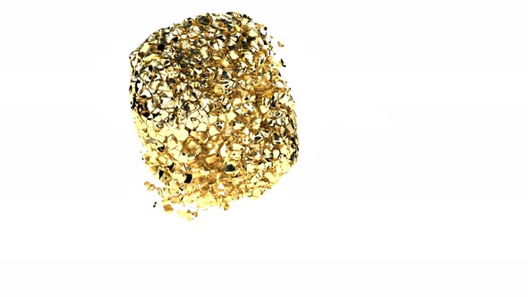 Collision of Golden Dust Rock Isolated on White Many Gold Pieces