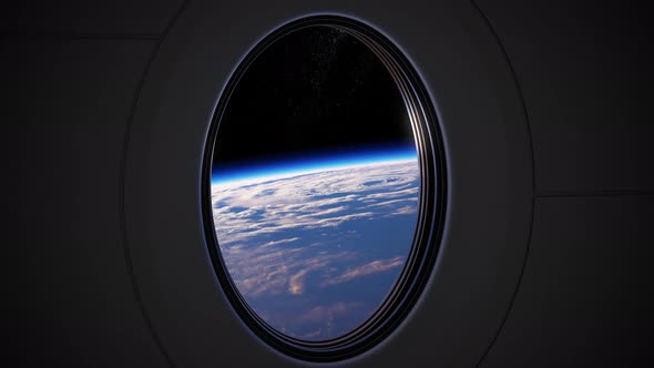 View Of Planet Earth From The Porthole Of A Private Spacecraft That Takes Off Into Space alt