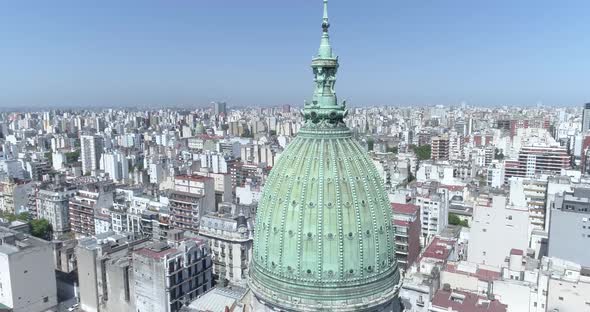 Aerial images with drone of the Horizontal orbit around the congress with the axis dome. The Nationa