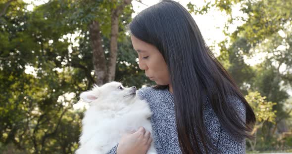 Woman with her dog at outdoor