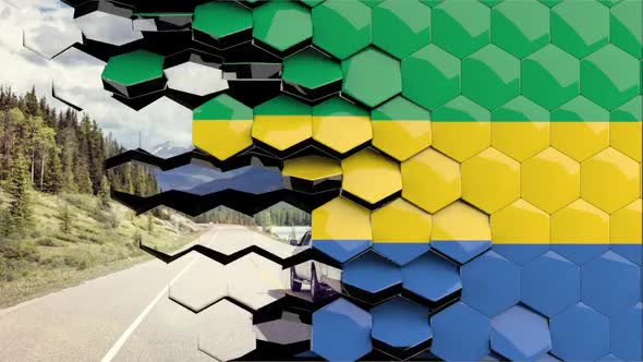 Gabon Flag Hexagon Transition - 4K Resolution alt