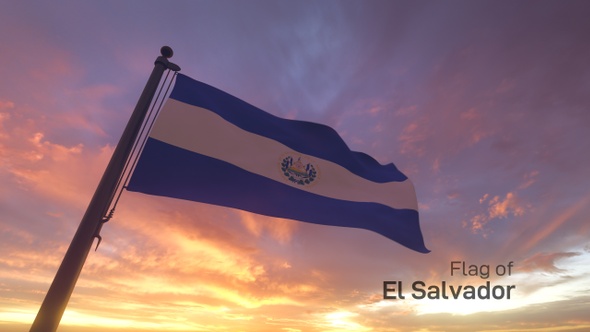 El Salvador Flag on a Flagpole V3
