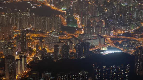 Cityscape Orange Illuminated Hong Kong Districts at Night