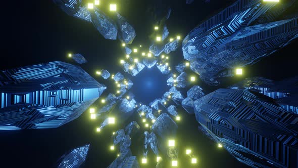 4k 3D animation. Flight in abstract sci-fi tunnel seamless loop. Futuristic motion graphics