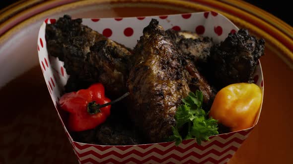 Rotating shot of delicious, chicken wings