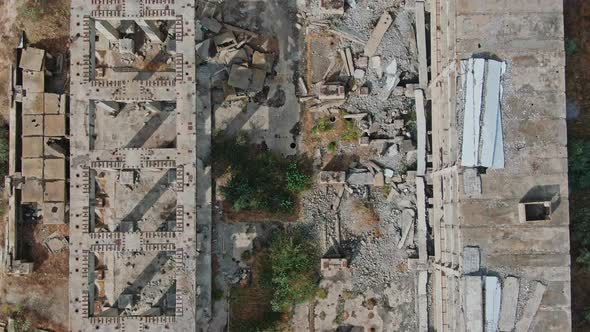 Destroyed Constructions of Urban Industrial Landscapes Top View Pieces of Ferroconcrete