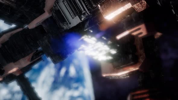 A View of the Earth and a Spaceship. ISS Is Orbiting the Earth alt