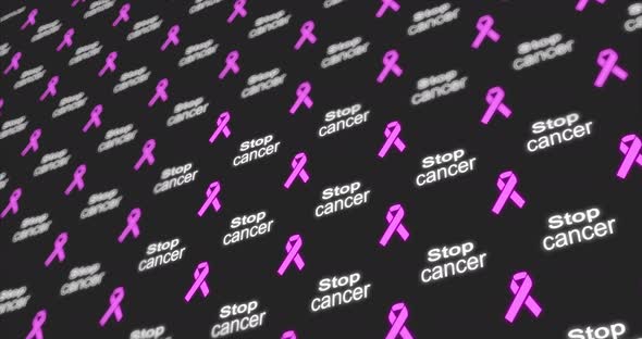 Defocused  pattern background with  stop cancer text and pink ribbon for breast cancer month.