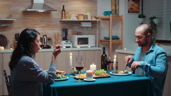 Lovers Eating Healty Food at Dinner