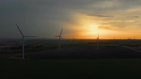 Windmills against the backdrop of sunset