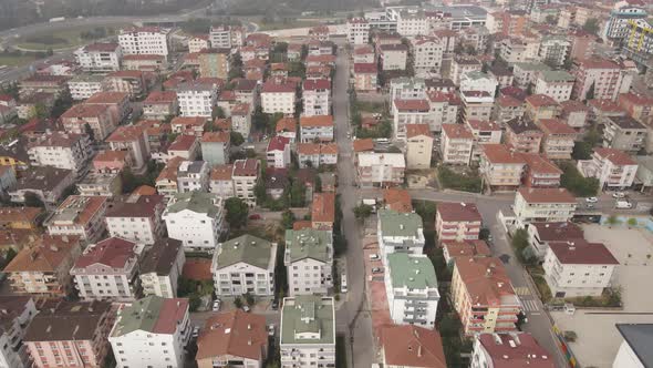 Aerial flying over the houses