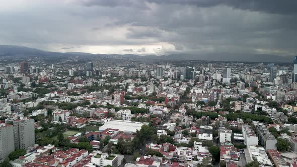 Aerial vie wof mexico city during storm