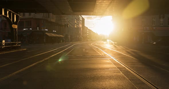 Timelapse of busy intersection with streetcars in central Berlin at Eberswalder street