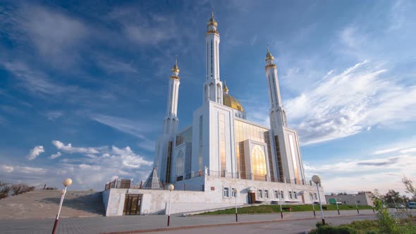 Mosque Nur Gasyr in the City of Aktobe Timelapse Hyperlapse. Kazakhstan