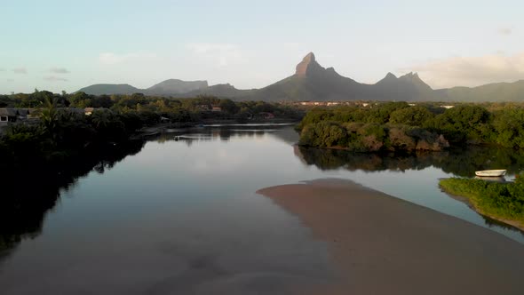 Aerial View of Mauritius at Sunset From Flic En Flac Beach