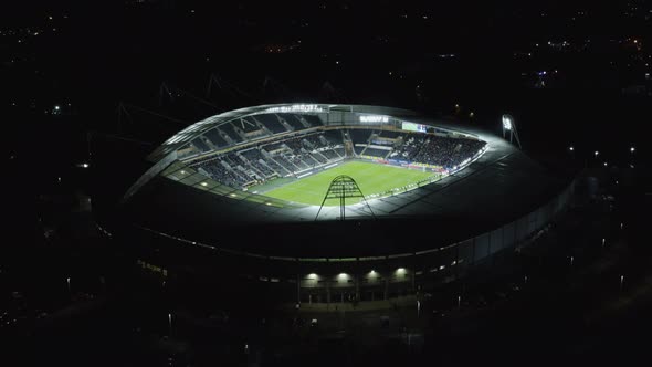 An aerial view of the KCOM Stadium in Hull, during a night match in the Championship.