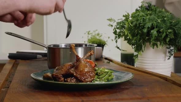 Appetizing Duck Meal Fried Tomato Decorated