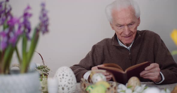 Old Man . Senior Man Reading Book.