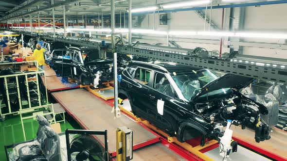 Car Assembly Line at Car Factory. Automotive Industry, Automobile Production Line.