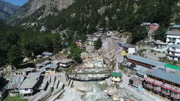 Gangotri village in the state of Uttarakhand in India seen from the sky