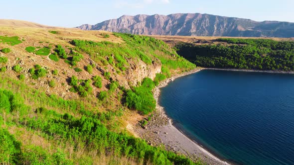 Beautiful Aerial View Landscape in Mountain and Hills with Forest in Summer Sunny Weather Dramatic