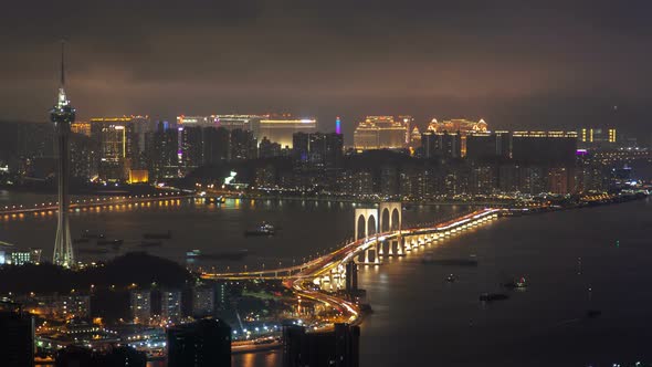 Macau Tower and Bridge Traffic Cityscape