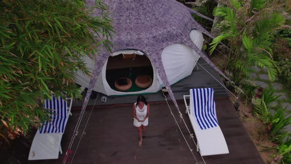 Aerial View of a Luxury Resort Between Coconut Trees in Tropical Forest