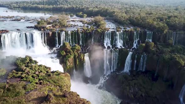 Aerial shot of the Iguazu Falls in Argentina, beautiful Drone View.