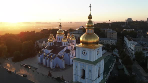 Kyiv, Ukraine: St. Michael's Golden-Domed Monastery in the Morning. Slow Motion