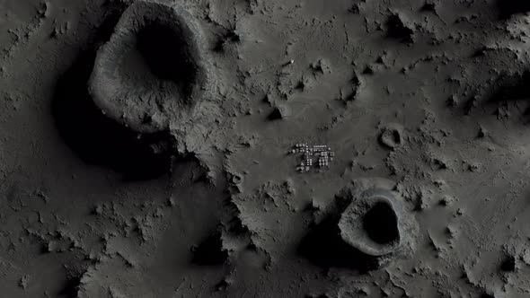 lunar base on the lunar surface as seen from a height of several kilometers. alt