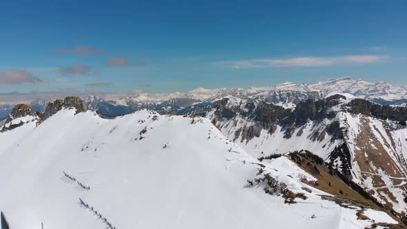 Panoramic View From the High Mountain To Snowy Peaks in Switzerland Alps. Rochers-de-Naye