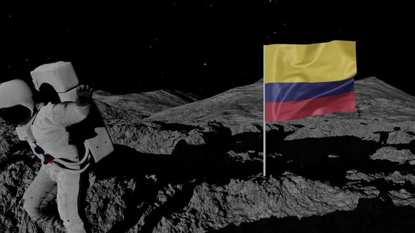 Astronaut Planting Colombia Flag on the Moon