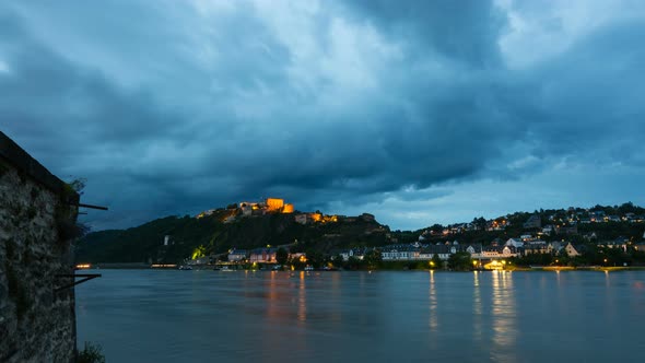 Koblenz Ehrenbreitstein At Night Time Lapse in 4K