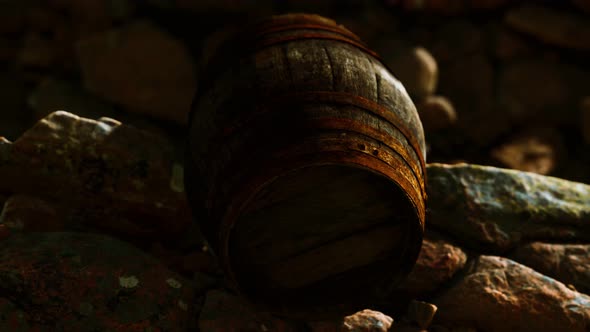 Old Wooden Barrel on the Rocks